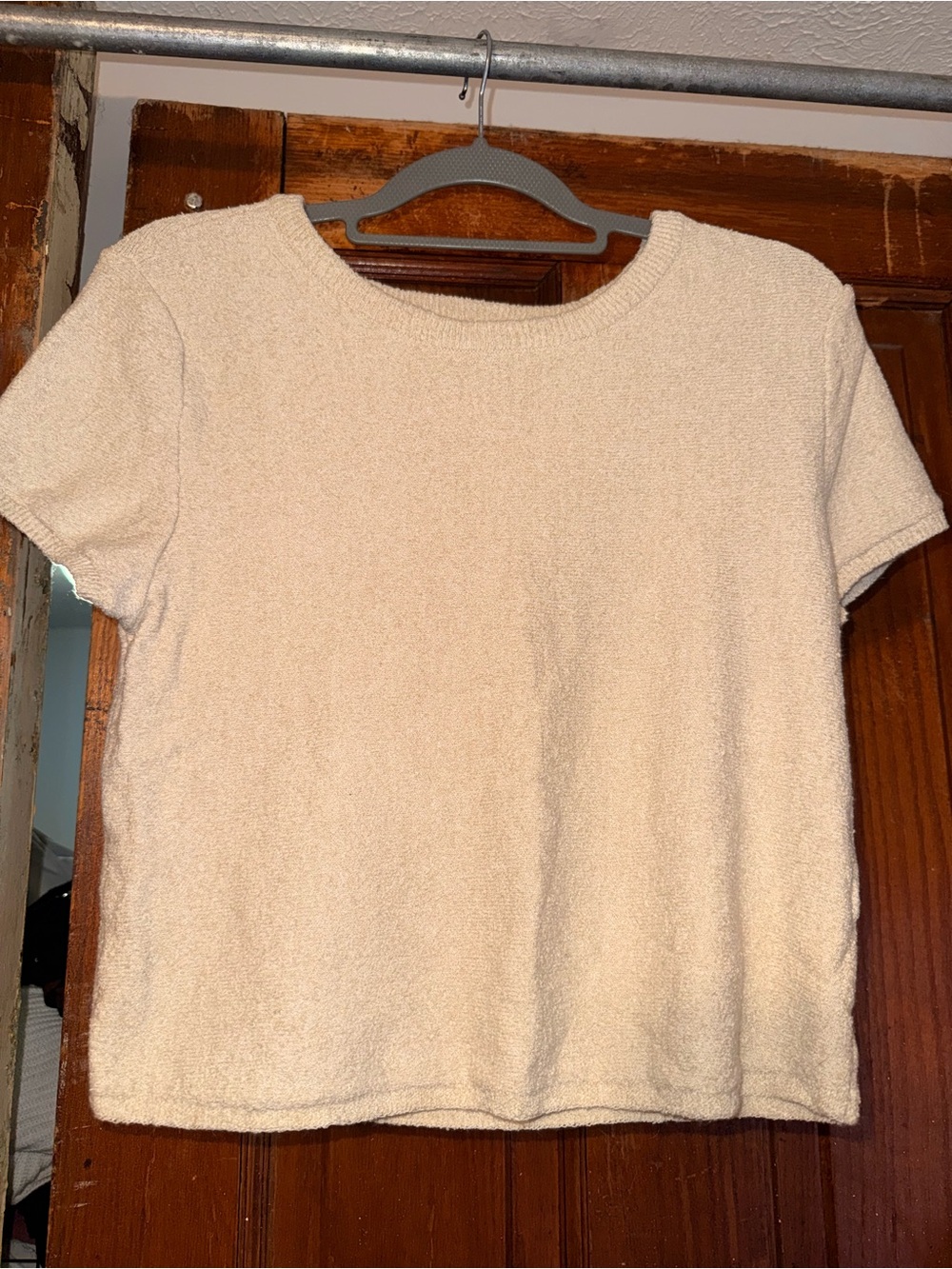 Free People Cream Short Sleeve Textured Tee